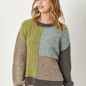 MYSTREE COLOR BLOCK MIXED WEAVE PULLOVER SWEATER